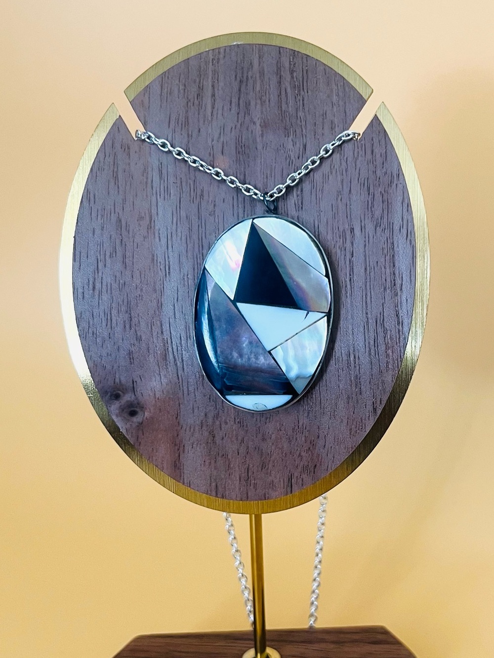 Geometric abalone Pendant/Necklace silver plated